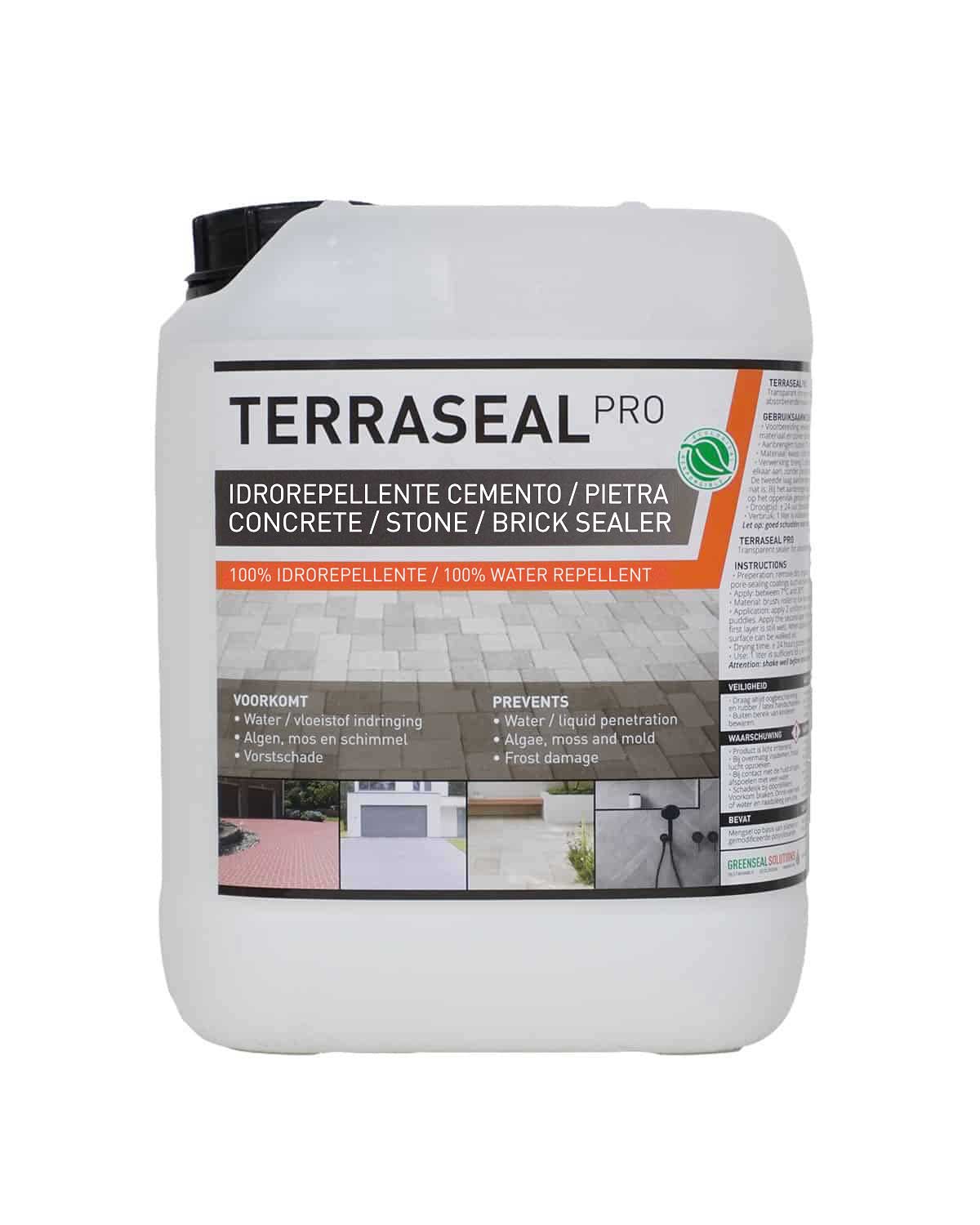 5L, Terraseal Pro, impermeabilizzante idrorepellente per pietra, cemento, pavimentazioni, dehors, pavè, terrazzi, balconate, pergolati, verande, gazebi, antimuffa, antisporco, fungicida